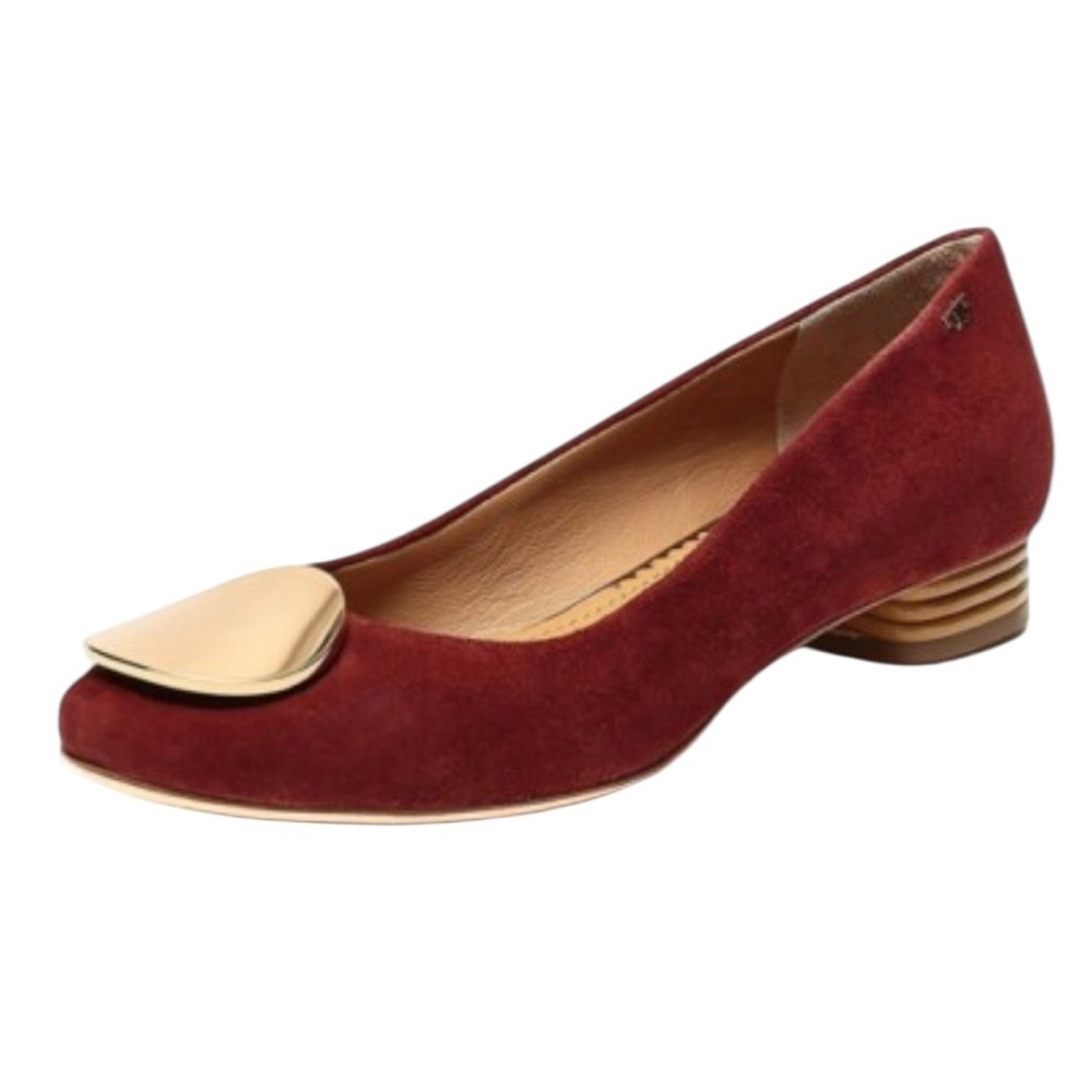 Tory Burch Patos 20mm ballet flats in burgundy suede with gold details luxury